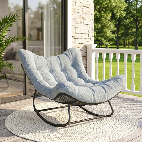 Fauteuil suspendu basculant extérieur gris, rocking-chair jardin avec coussin douillet 98x111x74 cm