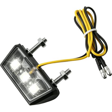 Eclairage Plaque Moto LED 12V IP67 Universel - Eclairage Plaque Immatriculation 3 SMD, Plaque Immatriculation Moto Lumière Blanche, Support Plaque Moto Compact Quad ATV Scooter (1/5)