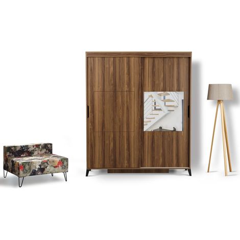 Armoire adulte bois marron 2 portes coulissantes avec miroir Marka - 8 tailles-Largeur 180 cm (1/5)
