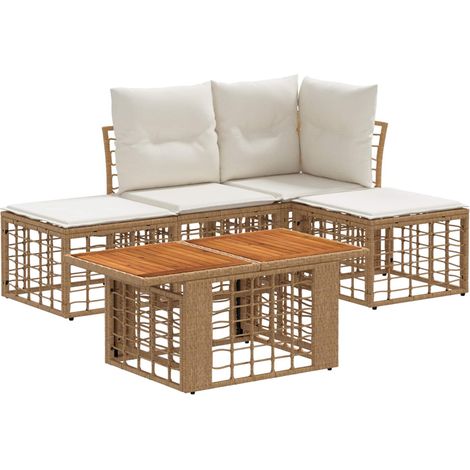 Conjunto de sofás de jardín 5 uds. Natural y Crema vidaXL (1/5)