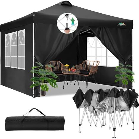 Faltpavillon 3x3m Wasserdicht mit 4 Seitenteilen & Lüftung, Pop Up Gartenpavillon Höhenverstellbar (1/3)