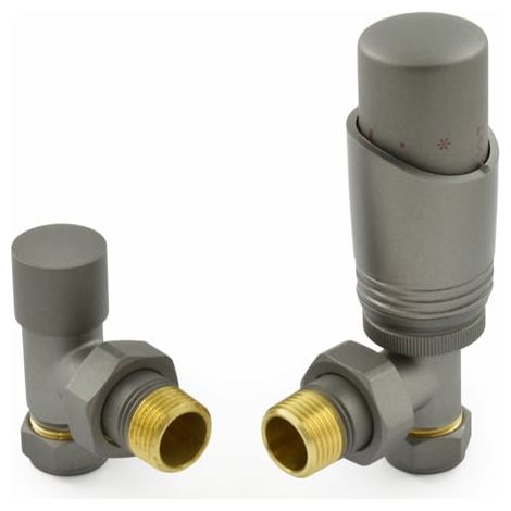 West Delta Angled TRV Thermostatic Radiator Valve and Lockshield - Matte Metallic Grey (1/5)