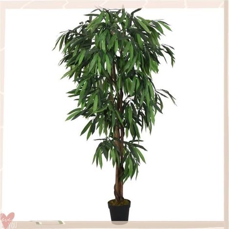 Manguier artificiel - VINGVO - 359031 - 450 feuilles - 120 cm - Pot rond plastique (1/5)