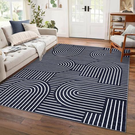 Grand tapis de salon, tapis géométrique moderne, lavable, chambre à coucher, tapis d'intérieur doux à poils courts, pour chambre d'enfant, bureau, bleu, 160 x 230 cm (1/5)