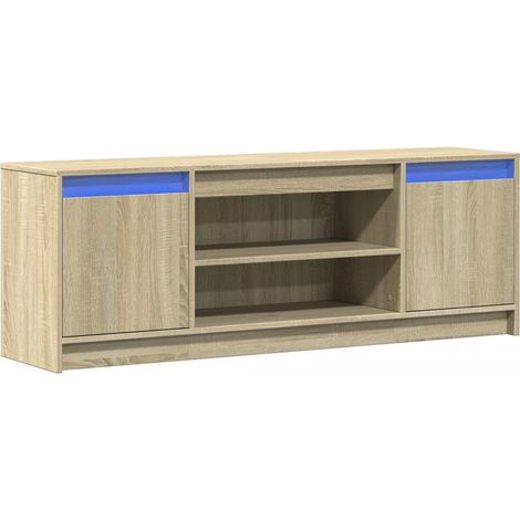 Soporte multimedia para TV estante para televisión buffet para televisión comedor salón dormitorio con LED roble Sonoma 139,5 x 34 x 50 cm madera contrachapada marrón 020026485