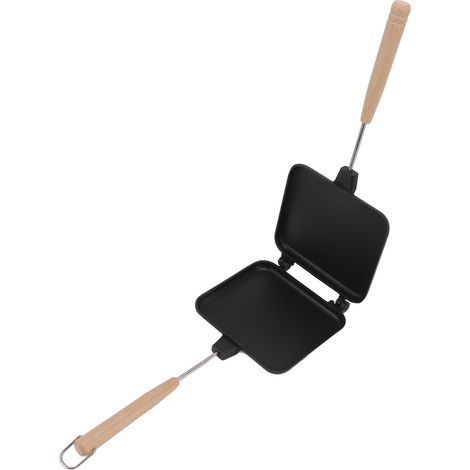 Doppelseitige Bratpfanne aus Aluminiumlegierung, ideal für Sandwiches, mit 2 abnehmbaren Holzgriffen, für Zuhause, Partys und Restaurants. (1/5)
