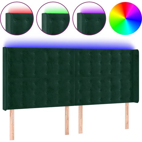 Testiera Testata del letto a LED Verde Scuro 203x16x118/128 cm in Velluto (1/5)