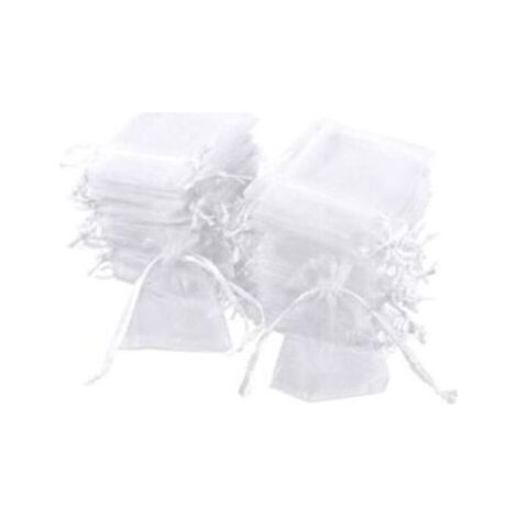 Lot de 100 sachets en organza blanc 7x9 cm : pochette cadeau, bijoux, mariage, lavande, faveurs (1/4)
