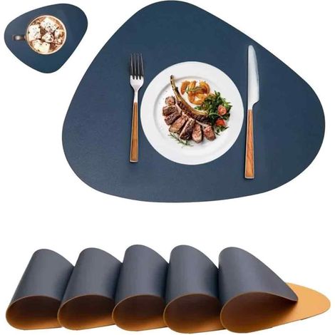 Set De Table - Simili-Cuir Lavable Antidérapant Double Face Imperméable - Pour Table À Manger Et Dessous De Verre - Lot De 6 (1/5)