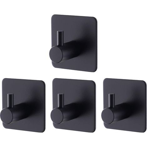 4 Pièces Crochet Adhesif Mural Noir, Crochets Adhésifs Muraux Salle de Bains Cuisine, Inox Patère Murale Adhesive Autocollant sans Percer (1/5)