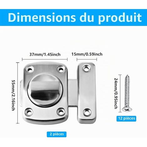 verrous de porte - Verrou rotatif  Serrure de porte intérieure, serrure de porte, intérieur d'armoire, salle de bain, WC, boulon rotatif (1/4)