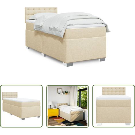 The Living Store Sommier à lattes de lit avec matelas Crème 90x200 cm Tissu - Lit Double - Literie - Chambre À Coucher - Meuble De Chambre - Tête De Lit (1/5)