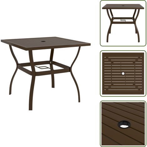 Mesa de jardín marrón - vidaXL Mesa de jardín de acero marrón 81,5x81,5x72 cm - Mesa de jardín con agujero