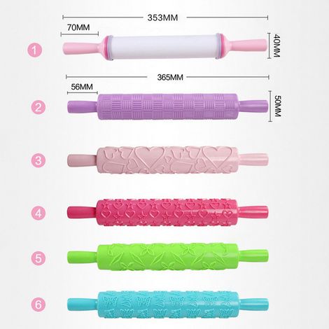 Nudelholz aus Kunststoff zum Prägen und Stempeln von Fondant, multifunktionales DIY-Set für selbstgemachte Kuchen (12 Designs, zufällige Farbe) (1/4)