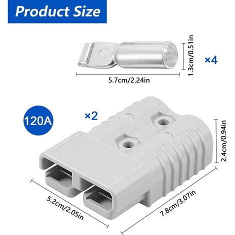 2 Pièces 120A Rapide Connecteur Batterie, Courant élevé Conector 120A 600V, Prise de Connecteur, pour Camping-Car, Voiture, Caravane und Grandes Machines Électriques (Gris) (1/5)