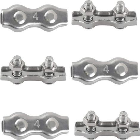 Pair 6pièces M4 Duplex Clips Serre-câbles en Acier Inoxydable 304 Pinces Duplex pour Filin pour Cordes à Linge en Câble Métallique Voiles de Soleil Suspendues Patio Fixe