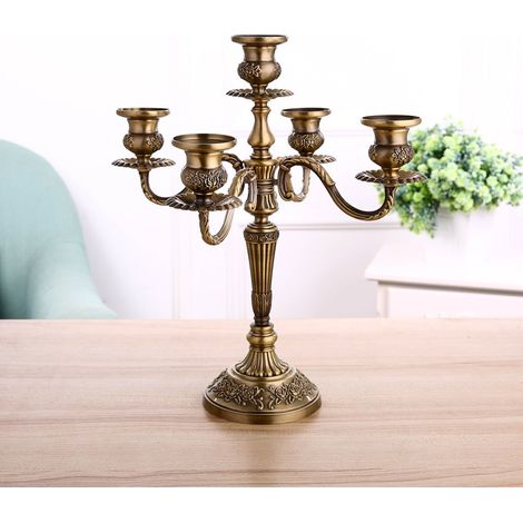 MIMOSON-Bougeoir vintage en alliage de bronze, bougeoir raffiné en relief pour décoration de mariage - 32 cm, bougie pilier, plateau à bougie, décoration de table