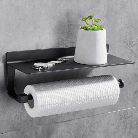 Soporte para rollo de cocina sin necesidad de taladrar, soporte de papel de cocina de pared, dispensador de papel de cocina, soporte espacioso para rollo de cocina, color negro. (1/5)