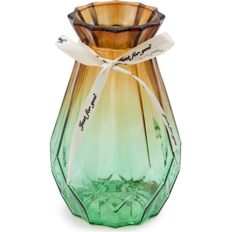 Vase en verre dégradé multicolore, vase géométrique à facettes colorées pour la maison, le bureau ou un mariage (jaune-vert) (1/5)