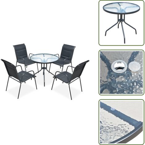 The Living Store Set da Pranzo da Esterno 5 pz in Acciaio Nero - Sedie da giardino