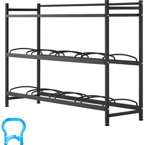 Mophorn Support de bonbonnes d'eau, pour 8 bidons de 11L et 19L, structure à 3 niveaux et 4 rangées, cadre métallique avec supplémentaire, cuisine, bureau et salon, design incliné, coloris noir (1/5)