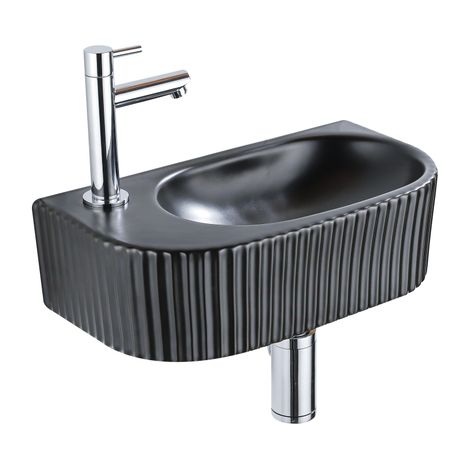 QeramiQ Fuente Ensemble de Lavabo - 40x21.5x12cm - gauche - strié - demi-rond - 1 trou de robinet - céramique - ensemble de robinet chrome - bouchon