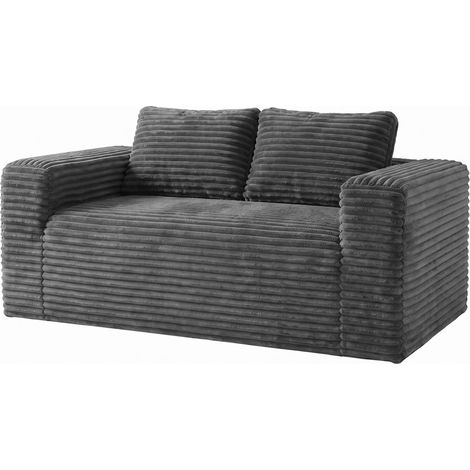 Canapé 2 places sans accoudoirs en mousse à rebond rapide, tissu velours côtelé gris, canapé moderne pour petit espace (1/5)