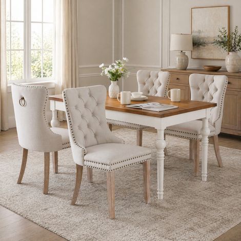 Chaise salle manger lot de 2 en lin beige OKMYHOME (1/5)