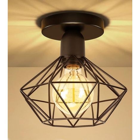 Plafonnier Luminaire Industrielle, Lustre Suspension Interieur, Vintage Plafond Abat-Jour Métal 220mm Lampe E27 Corde Ajustable pour Salon Cuisine (1/5)