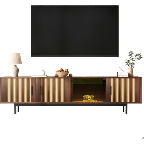 Meuble TV avec rangement en relief sculpté, porte en verre trempé et éclairage LED Meuble TV contemporain (1/5)