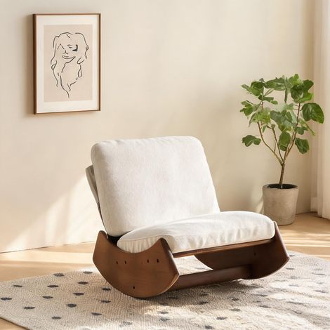 2 Fauteuils à bascule tissu bois blanc 90 x 61,5 x 71,9 cm (1/5)