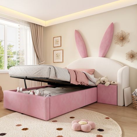 lit enfant rangement 90x200 avec chevet velours OKMYHOME (1/5)