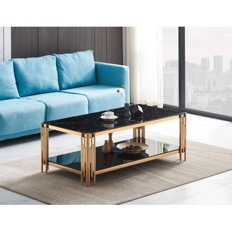 Table Basse Flute Gold verre Marbré Noir L120cm