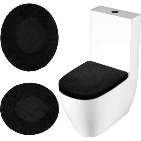 1 Housse de siège, velours noir, fond élastique, lavable en machine, accessoire salle de bain (1/5)