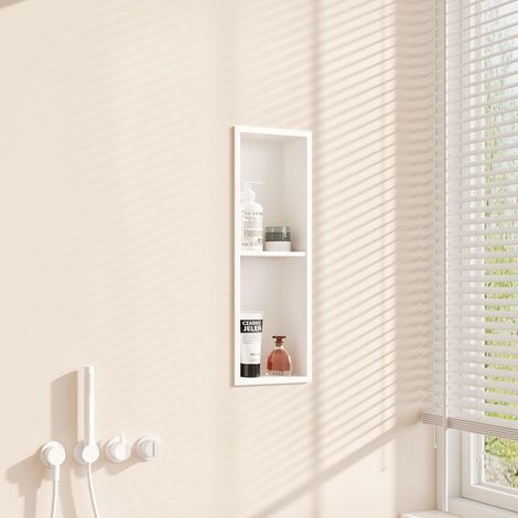 Niche Douche avec Compartiment, Niche Salle Bain encastrable, Niche Murale Acier INOX, Double Couche, 20X60CM, Blanc (1/5)