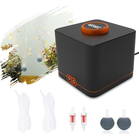 Pompe à Air Aquarium, 4W Pompe à Air Aquarium Très Silencieuse Réglable Pompe à Oxygène pour Bol de Poisson de 1100 litres avec Tuyau Air, Pierre à Air Et Valve Anti Retour (1/5)