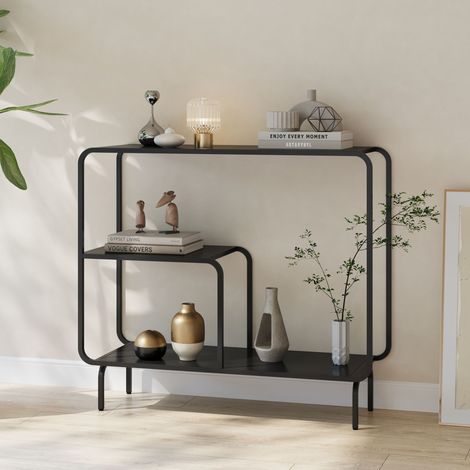 Mesa consola Færder con estantes 92x33x82 cm acero - Negro mate [en.casa] (1/5)
