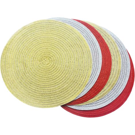 Lot de 6 sets de table ronds en plastique tissé à paillettes, 38 cm, couleurs mélangées'Rouges'Rouges'- (1/5)