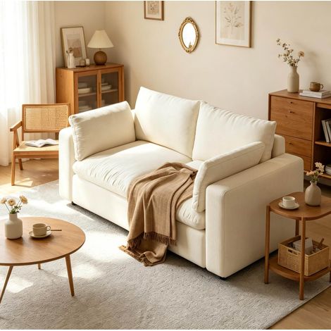 Canapé modulable 180x91x83 cm en tissu chenille blanc, design moderne pour salon FloraGrace (1/5)