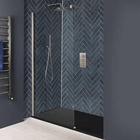 Hudson Reed Harting - Paroi de Douche Italienne avec Receveur à Effet Texturé Anthracite - 140cm x 90cm - Nickel Brossé (1/5)