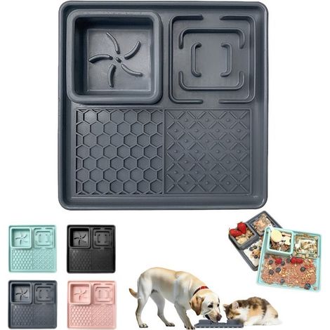 (Graue) Leckmatte für Hunde und Katzen, graue quadratische Futternapfmatte, Futternapf für Haustiere (1/5)
