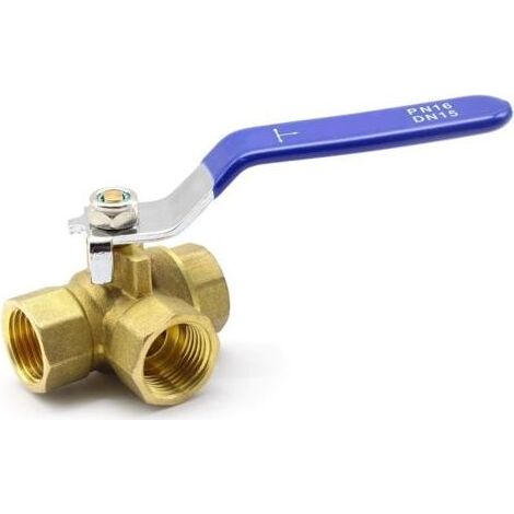 Vanne à 3 Voies,Vanne Bille Laiton 1/2",avec Poignée en acier inoxydable pour la piscine comme robinet ou comme distributeur (DN15)dengyank (1/5)