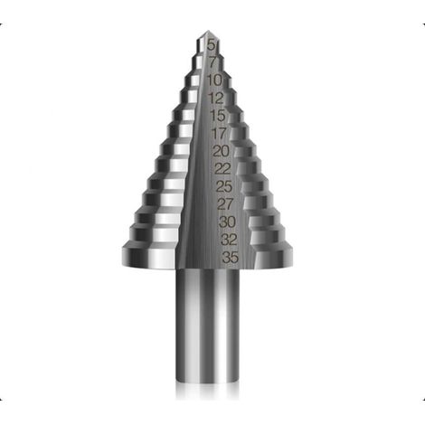 (5mm-35mm)  Foret Metal,  Fraise Metal Foret Étagé Fraise Conique à Double Fente avec Revêtement Titane, Solide, Parfait Pour Visseuse Percage sur Acier Bois, Plastique, Laiton, Aluminium, PVC (1/5)
