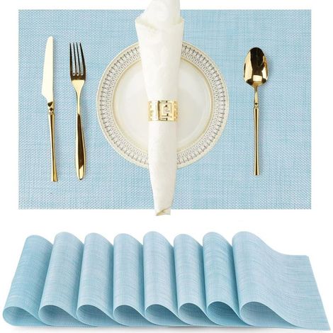 Lot de 8 sets de table en PVC tissé résistant à la chaleur pour la maison et la salle à manger (1/5)