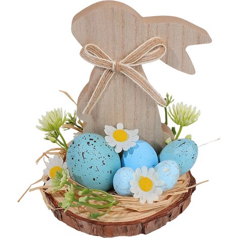 Ornement En Bois Forme De Lapin - Décoration Murale Ou Sur Table - Thème Floral De Printemps - Pour Pâques - 1 Pièce (1/4)