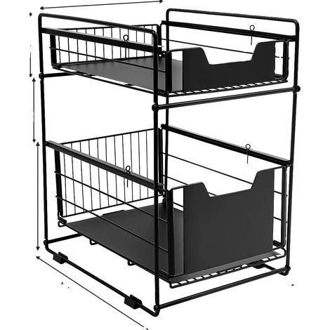 Organisateur de rangement, design à 2 niveaux, paniers coulissants, noir, 2-niveaux (1/2)