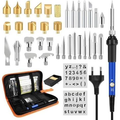 Fer à Souder 60W Kit, Fer a Pyrogravure Kit de Pyrogravure sur Bois, 200℃450℃ Température Réglable Souder Électrique, 37 en 1 Stylo de Graveur sur Bois pour Réparation Soudage Brasage Quotidiens (1/4)
