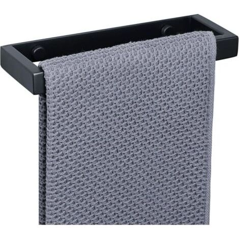 20CM Porte Serviette sans Perçage Salle de Bain, Support Serviette Mural en Acier Inoxydable pour Cuisine Lavabo Toilette, Montage à Vis/Adhésif, Noir Mat