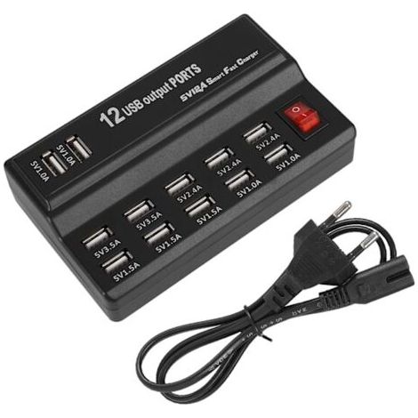 Hub USB 12 ports 5V 10A, station de charge, adaptateur secteur, chargeur pour la maison et les voyages (norme européenne) (1/5)