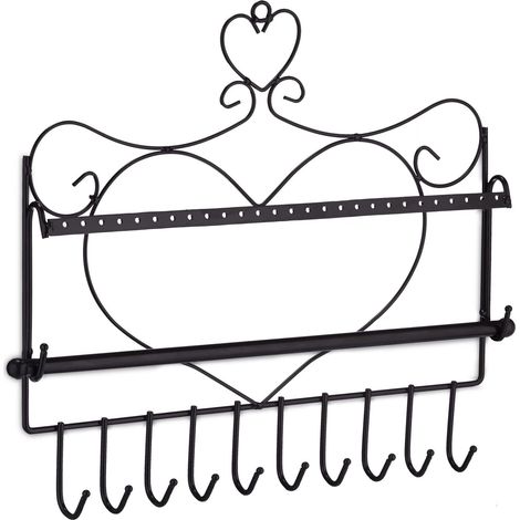 Portajoyas de pared vintage romántico almacenamiento eficaz 30 x 36,5 x 3,5 cm de hierro lacado negro 130008862 (1/5)